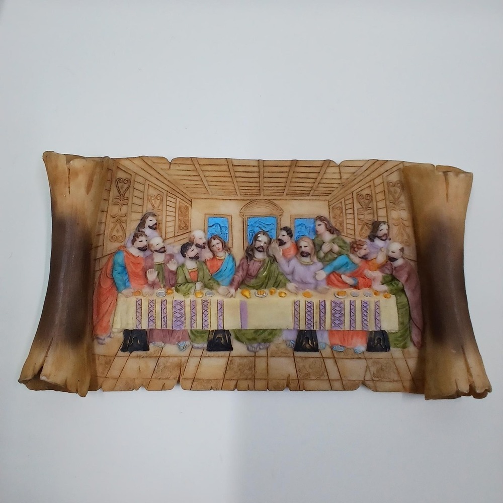 Last Supper 3D Wall‎ Plaque Scroll Style Resin Christian Religious Decor Art